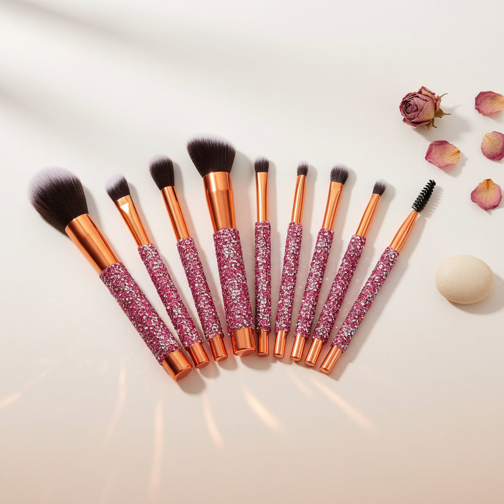 Elegant crystal makeup brushes for everyday beauty routines.