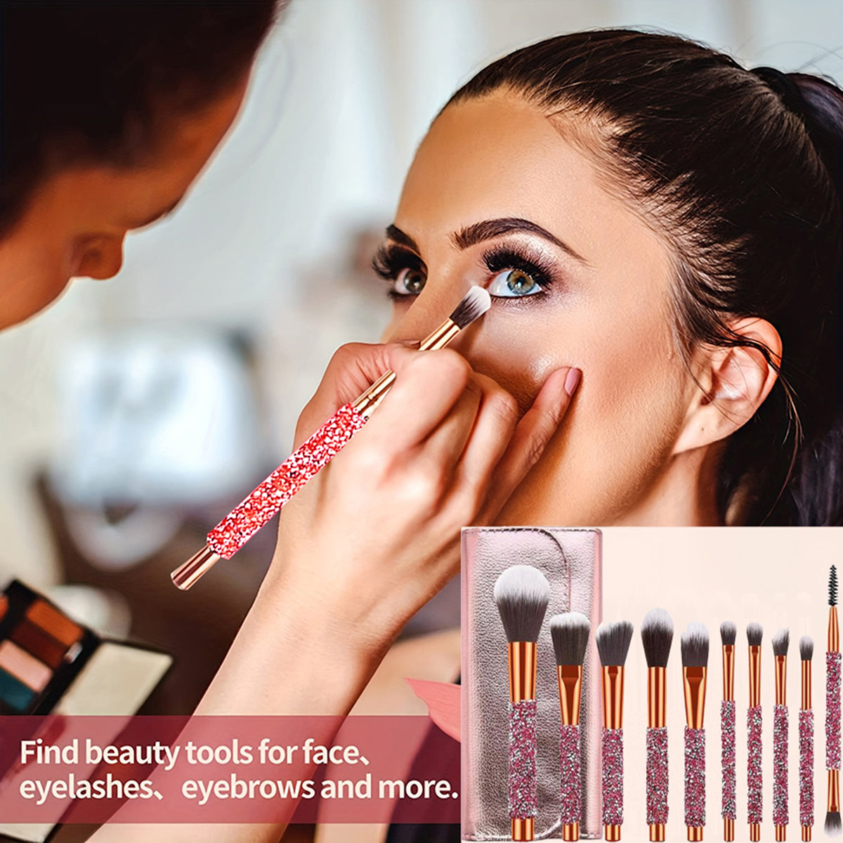 Soft bristle makeup brush set for foundation and eyeshadow.