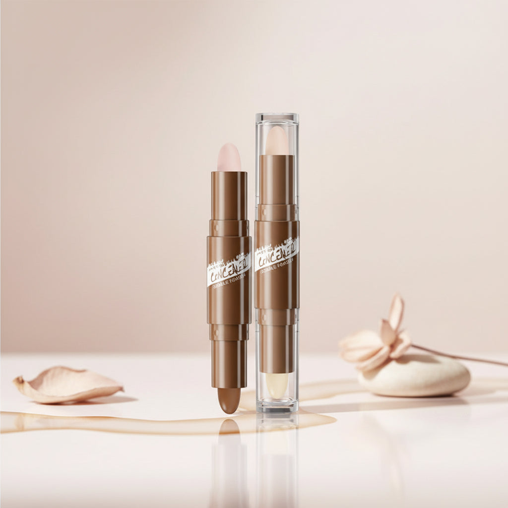 Cream contour and highlight stick set for face makeup.